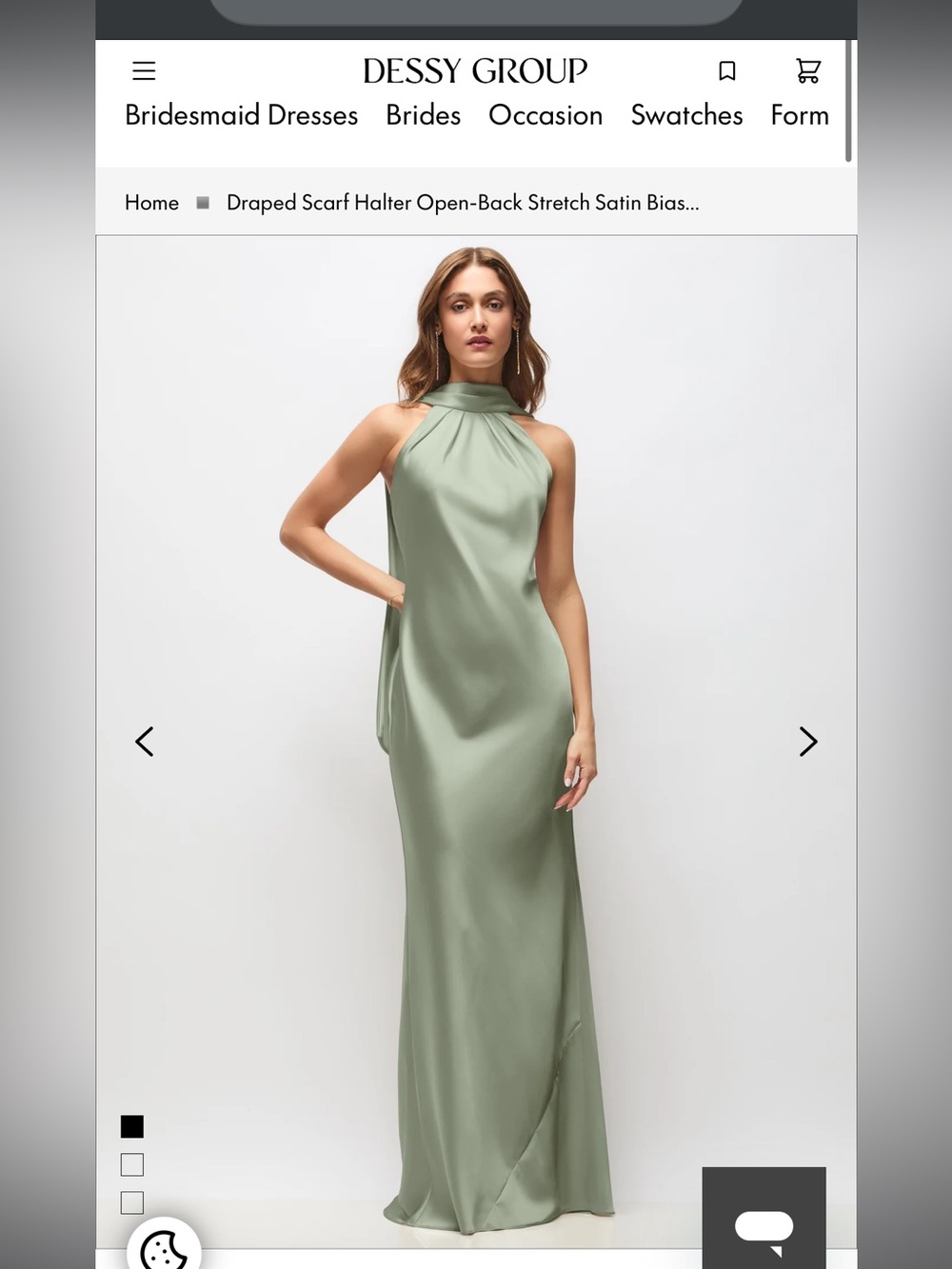 Draped Scarf Halter Open-Back Stretch Satin Bias Maxi Dress w Adjustable Straps